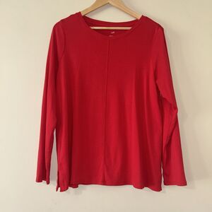 J. Jill Red Long Sleeve Pima Cotton Crew Blouse Large Top